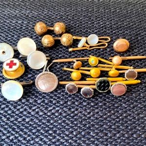 Antique Victorian Art Deco cuff links shirt collar studs buttons cufflinks